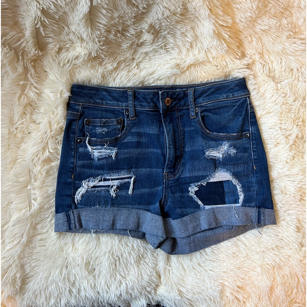 American Eagle dark wash, distressed jean shorts